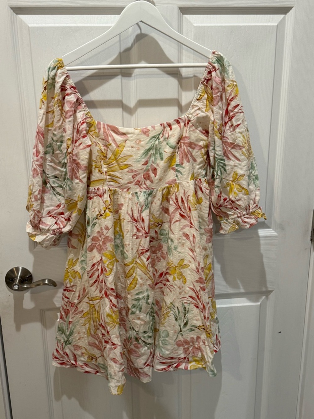 By Together Cream Floral Square-Neck Puff Sleeve Dress